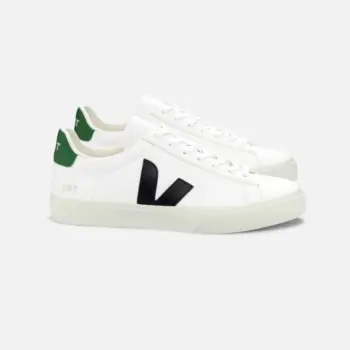 TÊNIS VERT CAMPO COURO EXTRA BRANCO PRETO E VERDE