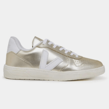 TÊNIS VERT V-10 COURO EXTRA DOURADO E BRANCO